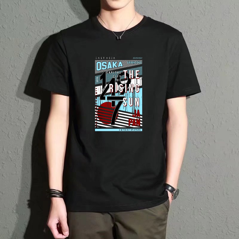 Street Fashion Osaka - Men's Black Round-Neck Short-Sleeved T-Shirt, Osaka-Themed
