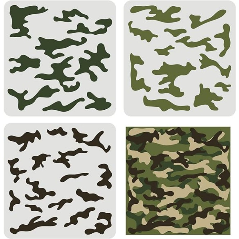 Camo Pattern Set - 3 pcs Camo Stencil Kit 11.8x11.8inch
