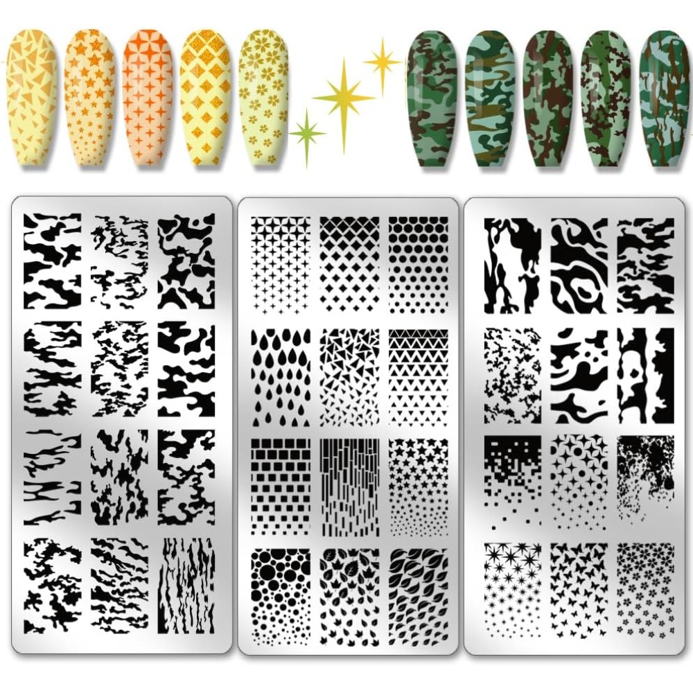 3pcs Texture Nail Stamping Pla – Camo Pattern Set recenzja i cena