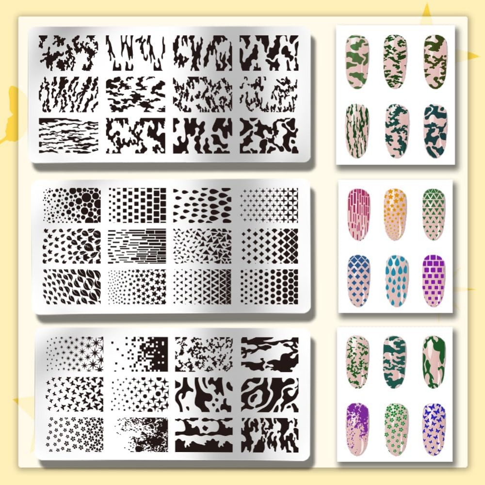 3pcs Texture Nail Stamping Pla – Camo Pattern Set recenzja i cena