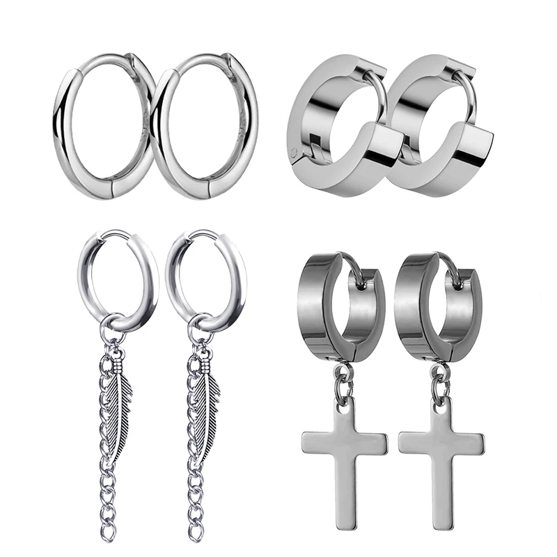 4 Pairs Punk Steel-color Stain – Street Fashion Earrings recenzja i cena