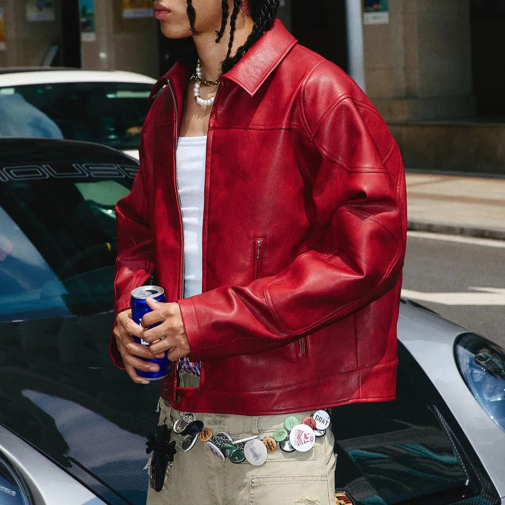 Men's Red Long-Sleeved  Leathe – Street Fashion Trends 2026 recenzja i cena