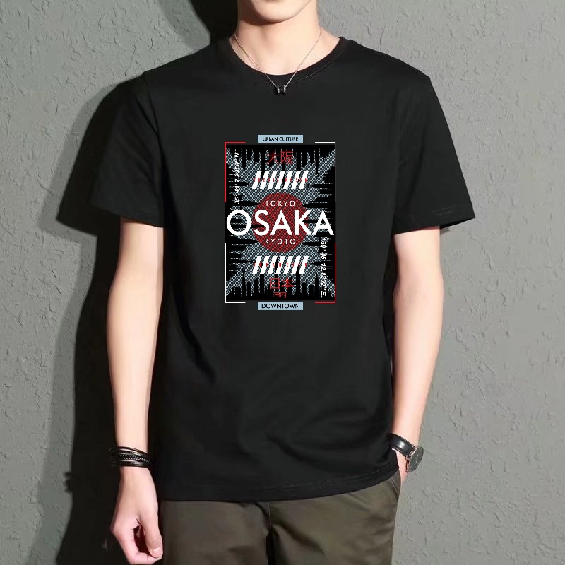 Men's Black Round-Neck Short-S – Street Fashion Osaka recenzja i cena